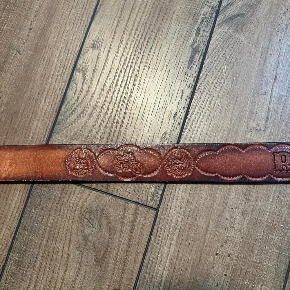 Vintage Brown Leather Embossed Tooled Belt Motorcycle Eagle RAI‎ Size 32/34